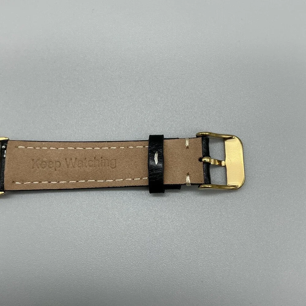 Vintage Seiko Mens Watch 31mm Gold Tone Black Leather 7N00-7A49 New Battery